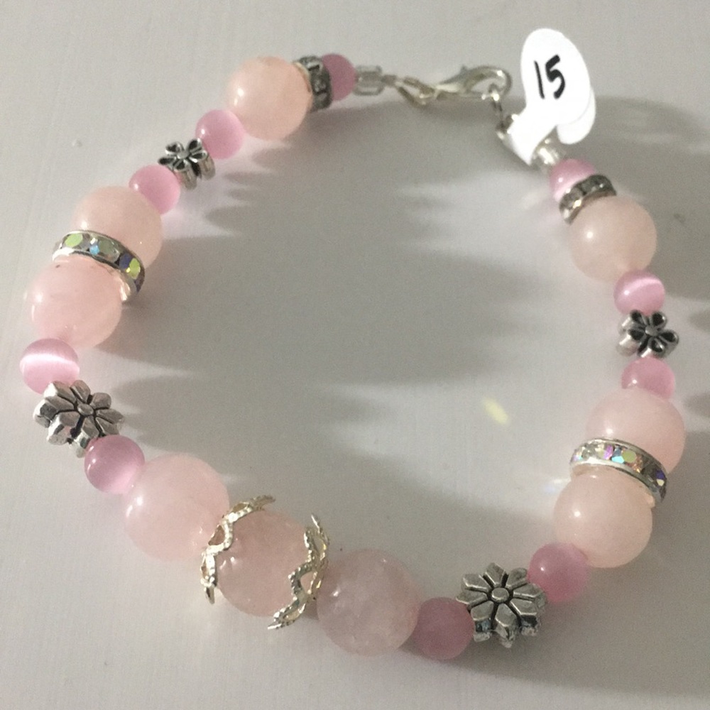 Pink pastel healing stone rhinestone bracelet